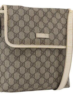 Authentic GUCCI GG Supreme Shoulder Bag PVC Beige Gold 223666